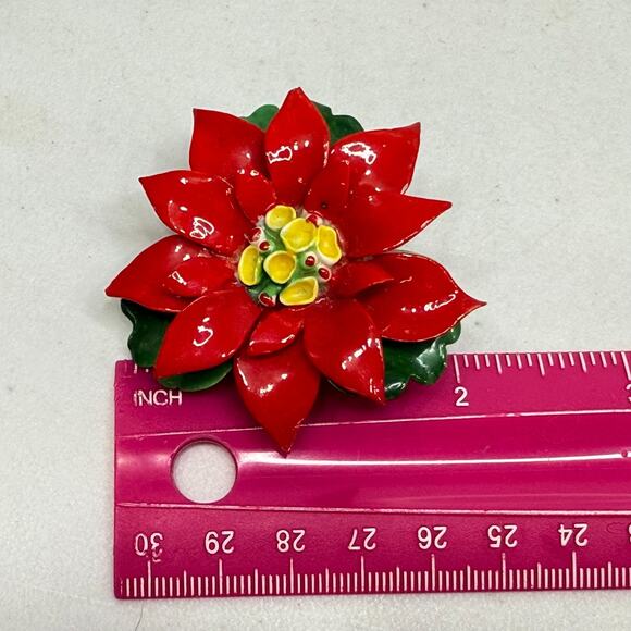 Vintage Brooch Cara Staffordshire Poinsettia England Red Porcelain Pin w FLAWS - Picture 14 of 15